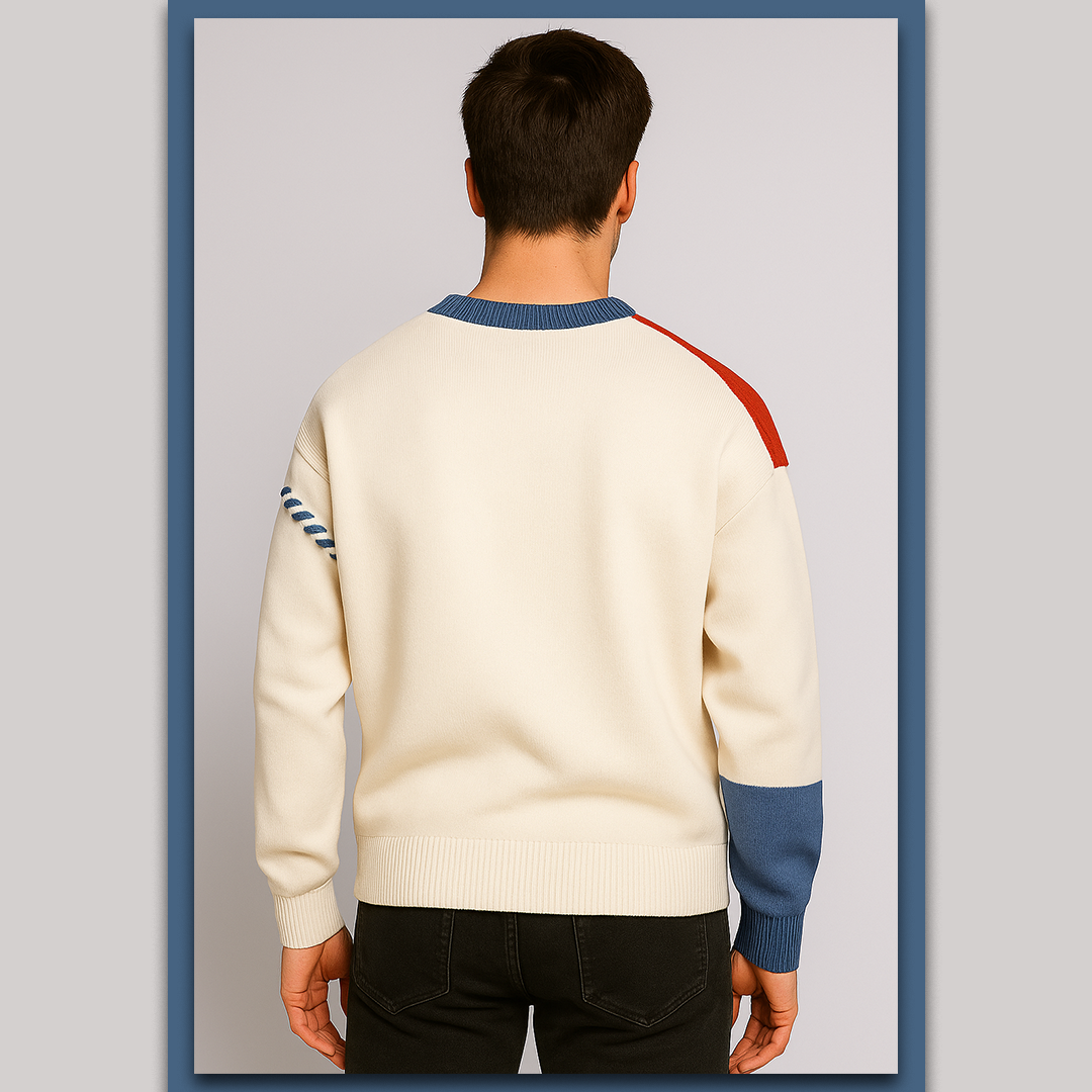 Blue Winter Men’s/ Women’s LOOSE Fit Crew Neck Sweater Warm Knitwear With Color Block Pattern Youth Casual Base Shirt