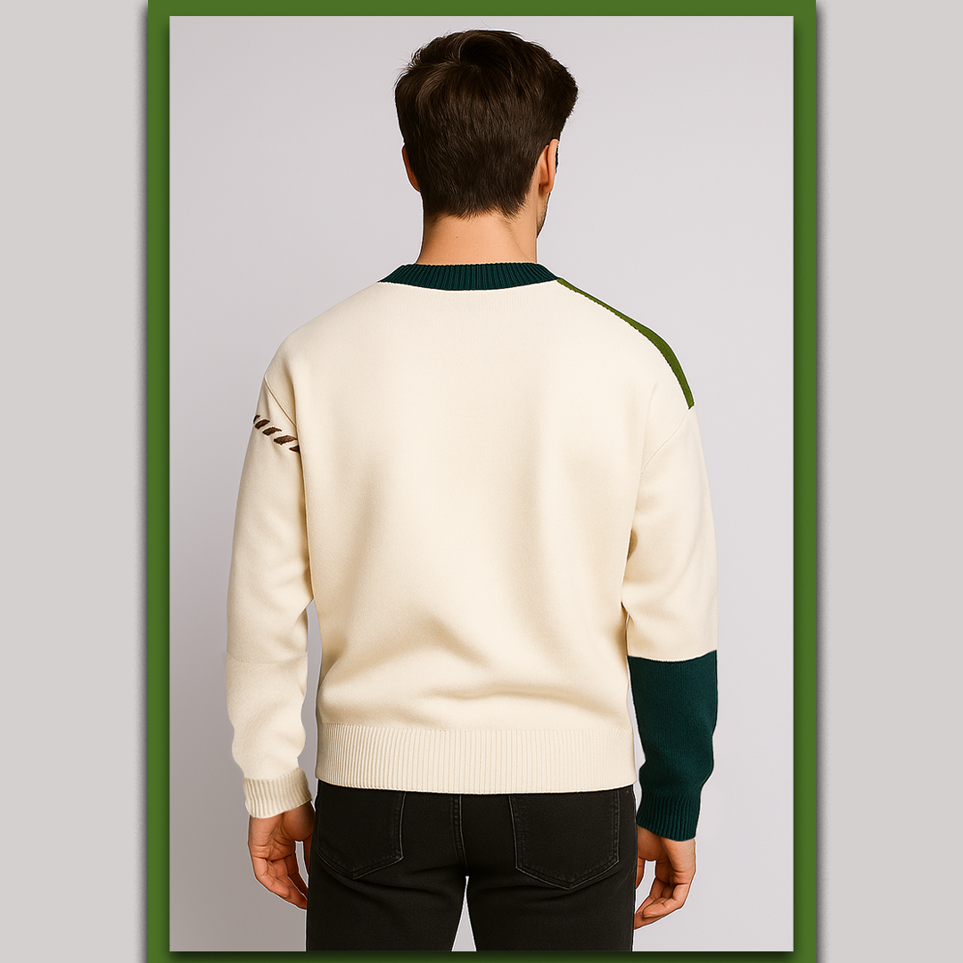 Green Winter Men’s/ Women’s LOOSE Fit Crew Neck Sweater Warm Knitwear With Color Block Pattern Youth Casual Base Shirt
